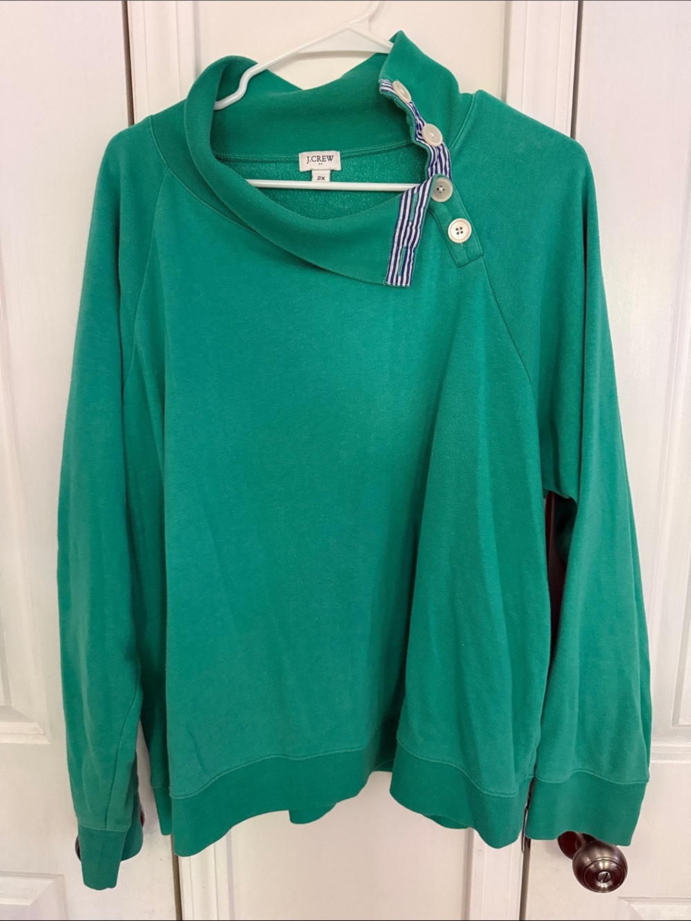 J. Crew Teal Funnel Neck Sweatshirt with Button Detail